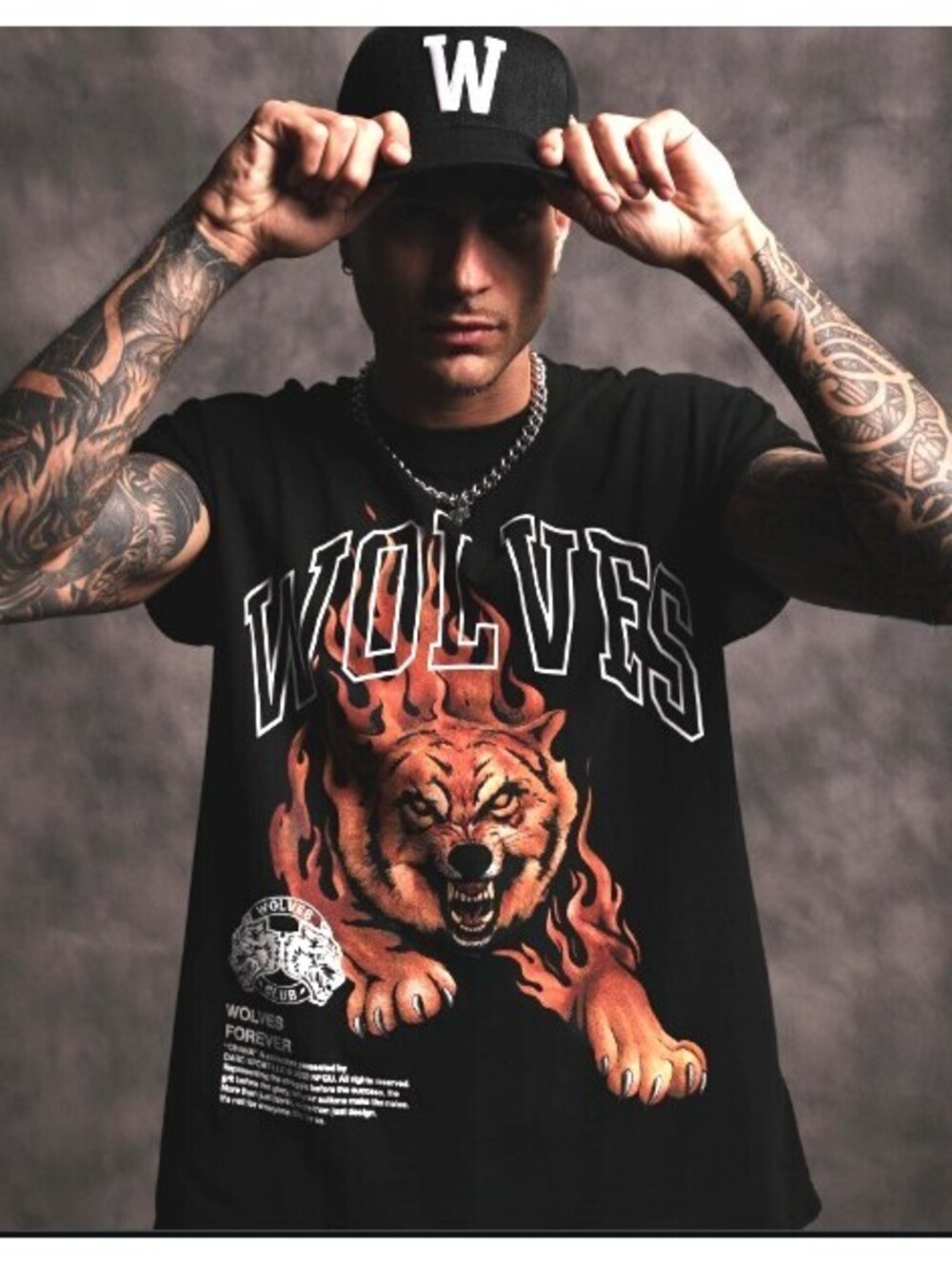 Darc Sport Mens L Black Wolves Forever Graphic T-Shirt Flame Wolf Cotton Tee